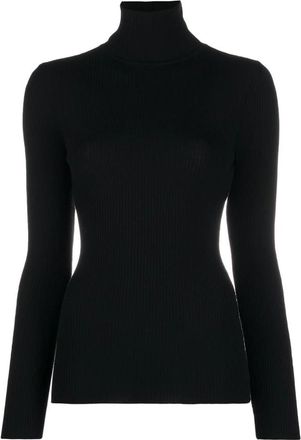Wolford Zwarte Ribgebreide Rolnek Trui - Dames - Coltruien - Zwart - L - Wol - Truien & Vesten