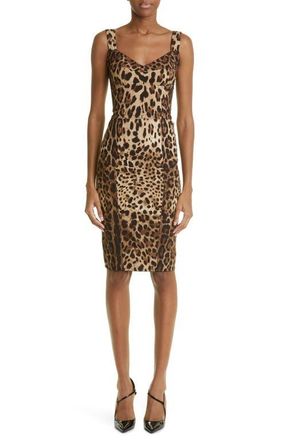 Dolce & Gabbana Leopard Print Cady Bustier Dress in Light Brown at Nordstrom, Size 0 Us