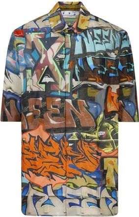 Off-white Overhemden, Heren, Veelkleurig, M, Shirt met korte mouwen en graffiti print