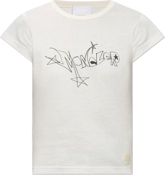 Moncler Tops, Dames, Beige, XS, Katoen, Logo T-shirt