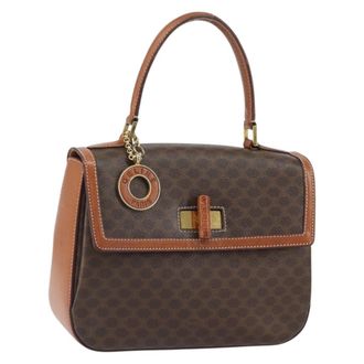 Celine Vintage Convertible Top Handle Bag Macadam Coated Canvas Brown Pvc Handbag (Pre-Owned)
