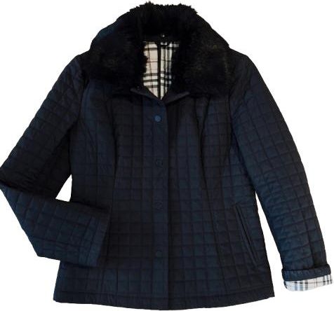 Black Quilted Jacket With Detachable Fur Collar Size 38