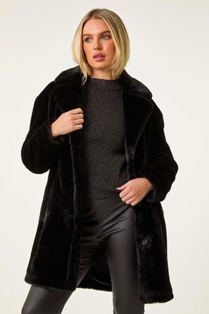 Roman Longline Pocket Faux Fur Coat
