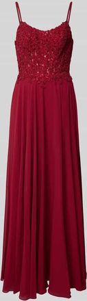Mascara Abendkleid mit floralem Spitznbesatz in Bordeaux, Gr&ouml;&szlig;e 30