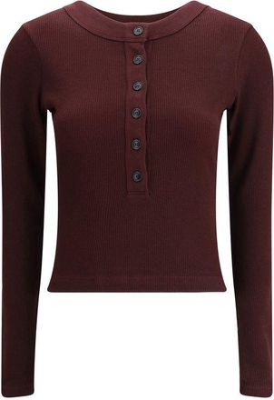 Citizens Of Humanity Womens Buttonup Ribbed Knit Top - Dark Red Cotton - Size Large