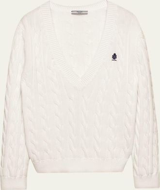 Prada Cable-Knit V-Neck Cotton Sweater