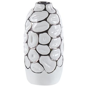 Beliani Florero Decorativo De Gres Blanco 34 Cm Accesorio Glamour Moderno Cenabum