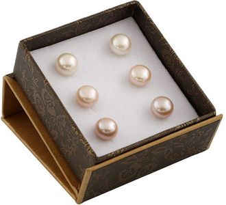 Splendid Pearls Silver 11-11.5Mm Pearl Cz Earrings