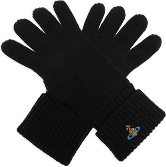 Vivienne Westwood Orb-embroidered gloves - unisex - Wool - L/XL - Black