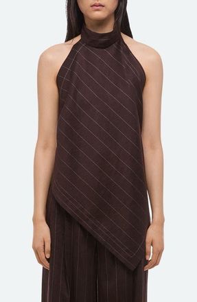Helmut Lang Pinstripe Linen Blend Scarf Halter Top in Brown Multi at Nordstrom, Size X-Small