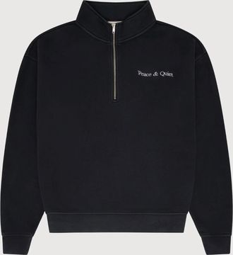 Museum of Peace and Quiet Womens Wordmark Quarter Zip Up Hoodie In Black