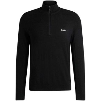 HUGO BOSS Heren Zip Necker Regular Trui (Zwart)