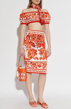 Dolce & Gabbana Short Top With Majolica Print, Womens, Red