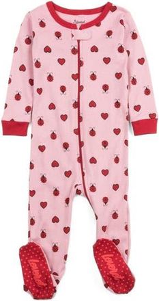 Leveret Kids Cotton Footed Printed Pajamas, Animal, Holiday & Fun Prints in Ladybug W/heart at Nordstrom, Size 18-24M