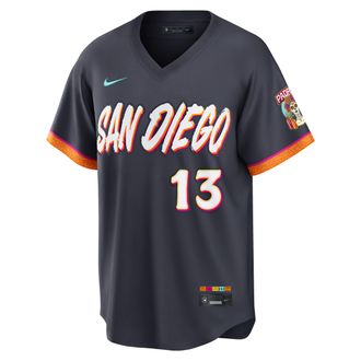 Nike Manny Machado San Diego Padres City Connect Nike Mens MLB Stadium Jersey in Black | RE260H3HPY9-UFX