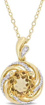 Amour 1 7/8 CT TGW Citrine White Topaz and Diamond Swirl Necklace In Yellow Plated Sterling Silver