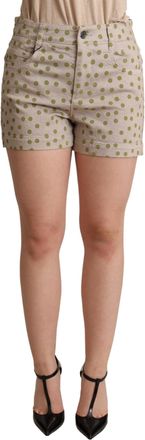 Dolce & Gabbana Beige Polka Dots Denim Cotton Stretch Womens Shorts