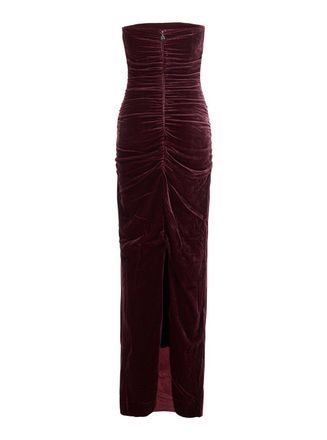 Rotate Silk Velvet Ruched Dress - Bordeaux