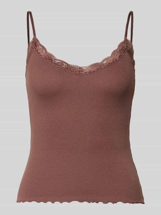 Review Slim Fit Top aus Viskose-Mix mit Spitzenbesatz in Dunkelbraun, Gr&ouml;&szlig;e XL
