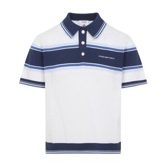 Casablanca Polo Shirts, male, White, Size: S Mesh Stripe Polo