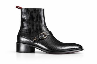Jeffery West Mens Lynott Grand Slam Buckle detail zip boot - Black Leather - Size UK 10.5