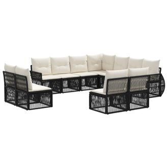 vidaXL Conjunto De Sof&aacute;s De Jard&iacute;n 11 Pcs Negro Y Blanco Crema Vidaxl