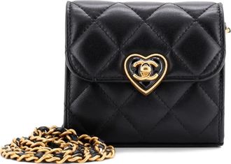 Chanel Coco Love CC Heart Clutch with Chain Quilted Lambskin Mini crossbody bag - Zwart