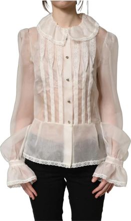 Dolce & Gabbana Gerimpelde Transparante Zijden Blouse met Knopen - Dames - Blouses - Wit - XS - Nylon - Overhemden
