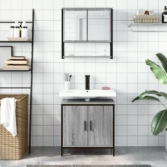 Berkfield Home Durable 2 Piece Bathroom Furniture Set Grey Sonoma Engineered Wood