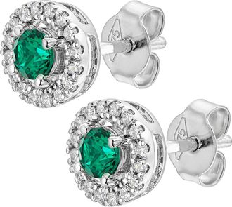 Created Brilliance Orla White Gold Lab Grown Diamond and Created Emerald Earrings