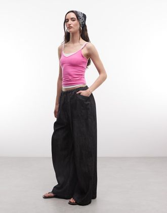 Collusion pantaloni baggy a gamba larga con cravatta in vita in chambray antracite-Blu navy
