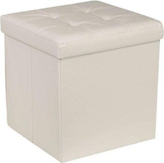Trade Shop Trade Shop - Pouf Contenitore Ecopelle Cubo Pieghevole 35x35x35 Cm Beige 4 Punti Trapuntato