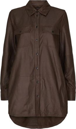Notyz Notyz, Overhemden, Dames, Bruin, S, Leer, Oversized Leren Shirt Bruin Zwart Acc