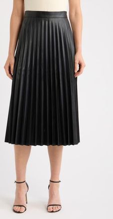 Tahari by ASL Pleated Faux Leather Midi Skirt in Black at Nordstrom, Size 14