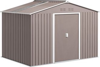 OEM Cobertizo De Jard&iacute;n 4,9 M&sup2; 277x195x192 Cm Con 2 Puertas Correderas Techo De Fibra De Vidrio Y 4 Ventanas Gris Claro