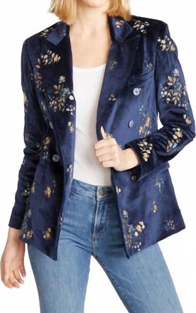 Free People Velvet Embroidered Blazer In Navy