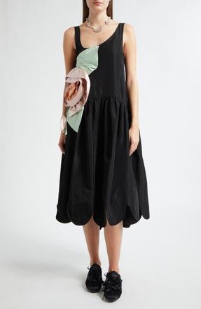 Simone Rocha Pressed Rosette Tilted Neck Dress in Black/Multi at Nordstrom, Size 0 Us