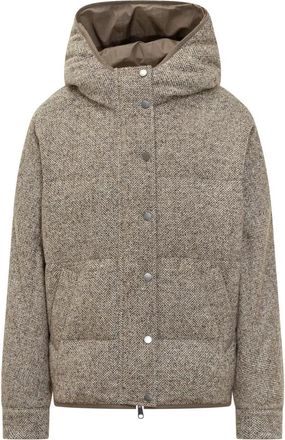 Brunello Cucinelli Reversible Donsjas - Dames - Winterjassen - Bruin - XL - Wol - Jassen