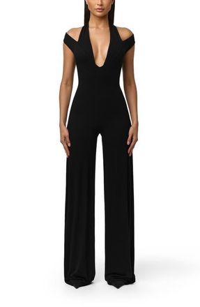 Naked Wardrobe Smooth Wide Leg Jumpsuit in Black at Nordstrom, Size X-Large