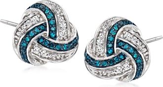 Ross-Simons Blue and White Diamond Love Knot Earrings in Sterling Silver
