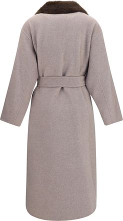 P.A.R.O.S.H. Womens Wool Coat With Fur Collar And Belt Tortora Merino Ovis Aries