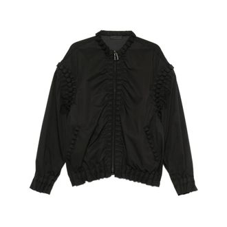 RAXXY Bomber Jackets, female, Black, Size: M Ruffled Embellishment Bomber Jacket