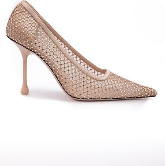 Jimmy Choo London Powder Pink Mesh Satin Crystal Ixia 95 Womens Pumps
