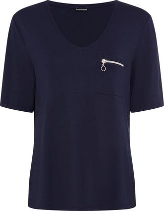 Bruno Banani T-Shirt BRUNO BANANI, Damen, Gr. 32/34, navy, Jersey, Obermaterial: 95% Viskose, 5% Elasthan, unifarben, figurumspielend h&uuml;ftlang, tiefer V-Ausschnitt