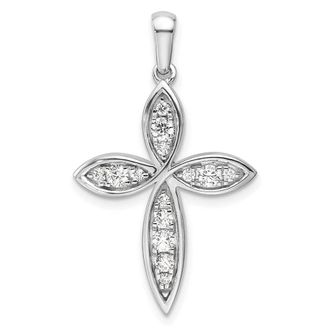 Diamond2Deal 14K White Gold Lab Grown Diamond Cross Pendant (0.36ct, VS, G-H)