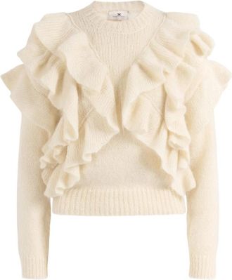 Elisabetta Franchi Maglia Tricot Burro - Dames - Ronde hals truien - Beige - M - Truien & Vesten