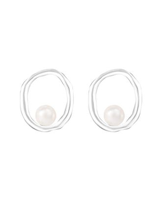 Splendid Pearls Silver 4-5Mm Pearl Cz Earrings