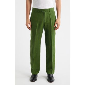 Percival Flat Front Linen Chinos in Forest at Nordstrom, Size 30
