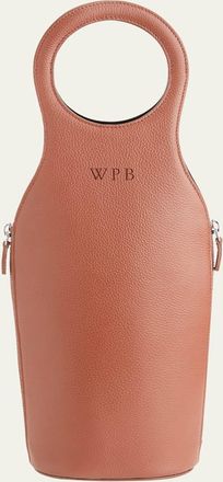 Royce Leather Monogrammed Leather Wine Champagne Bottle Carrying Case