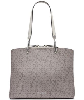 Calvin Klein womens Garnet Triple Compartment Tote, Almond/Taupe/Cherub White, One size